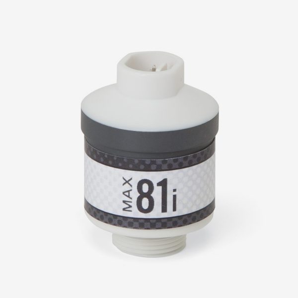 White and grey cylindrical Max-81i ppm oxygen sensor on white background