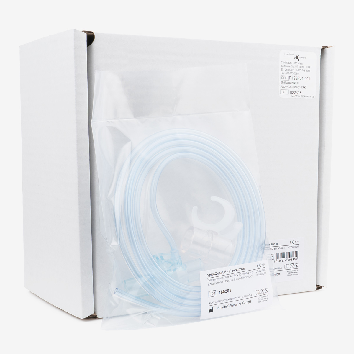 White box of 10-pack Spiroquant Flowsensor on white background