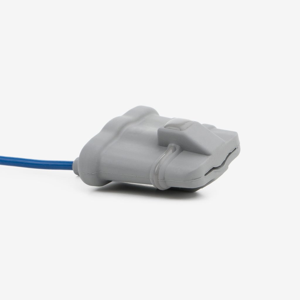 Light grey reusable SpO2 Sensor soft tip, close front, one white background