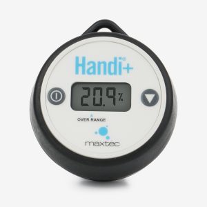 Black Handi+ industrial oxygen analyzer on white background