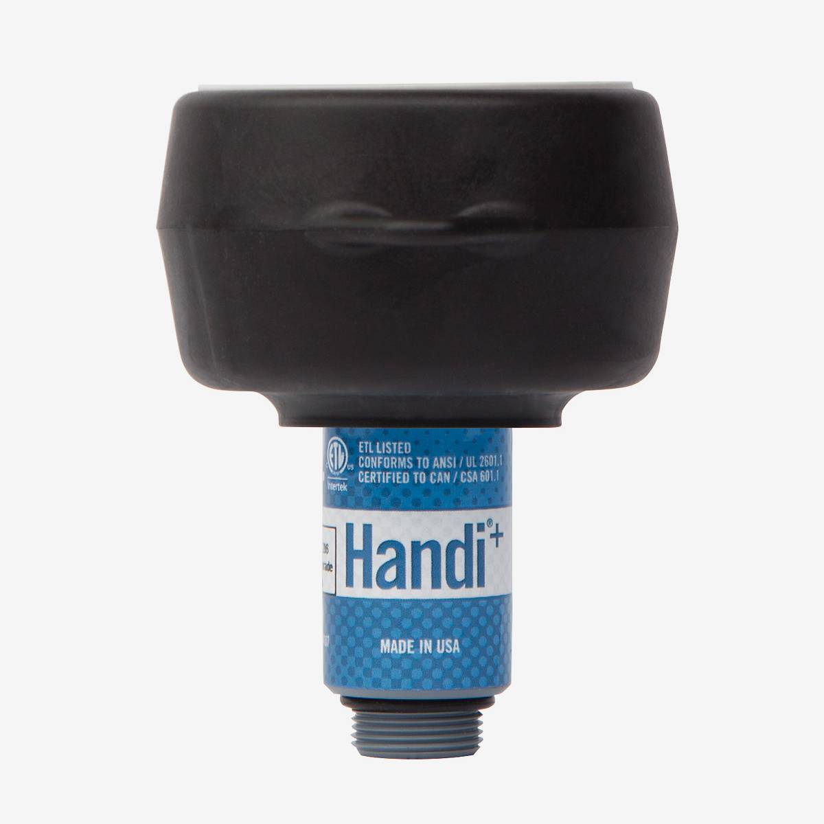 Side view of black Handi+ industrial oxygen analyzer on background