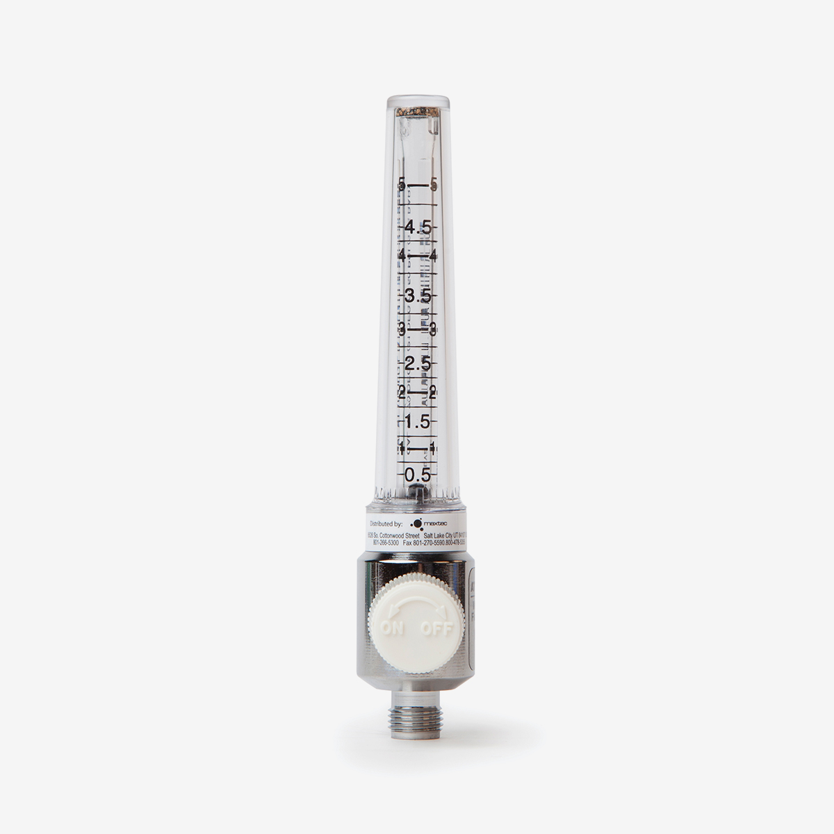 0-5 liters per minute flow meter with white knob