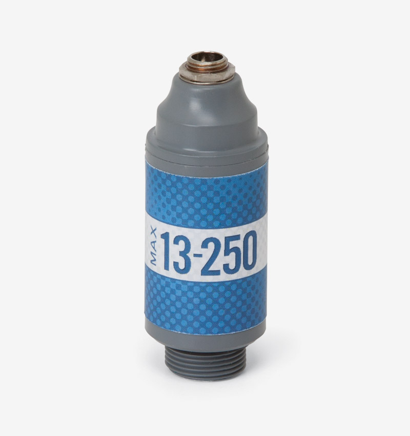 White, grey and blue Max-13-250 oxygen sensor on white background
