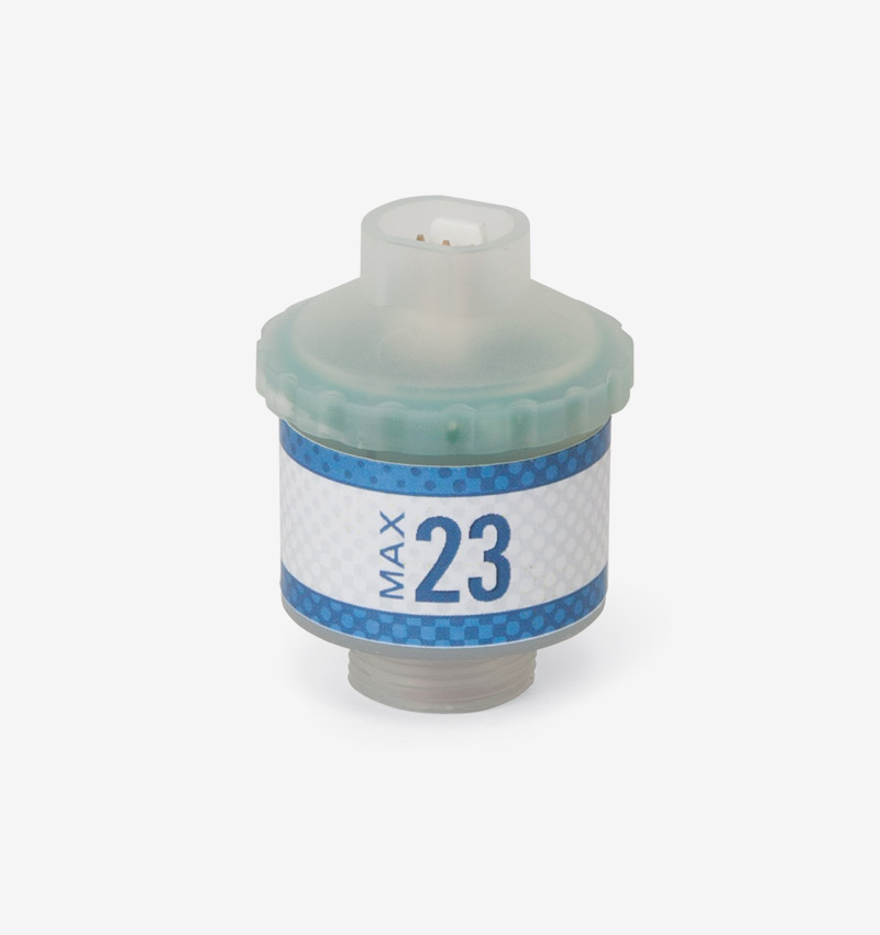 White and blue Max-23 oxygen sensor on white background