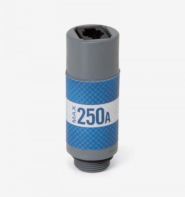 White, grey and blue Max-250A oxygen sensor on white background
