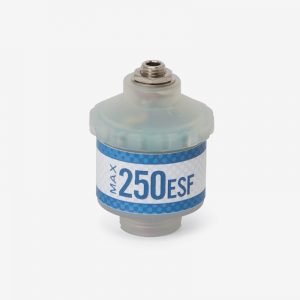 White and blue Max-250ESF oxygen sensor on white background