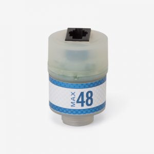 White and blue Max-48 oxygen sensor on white background