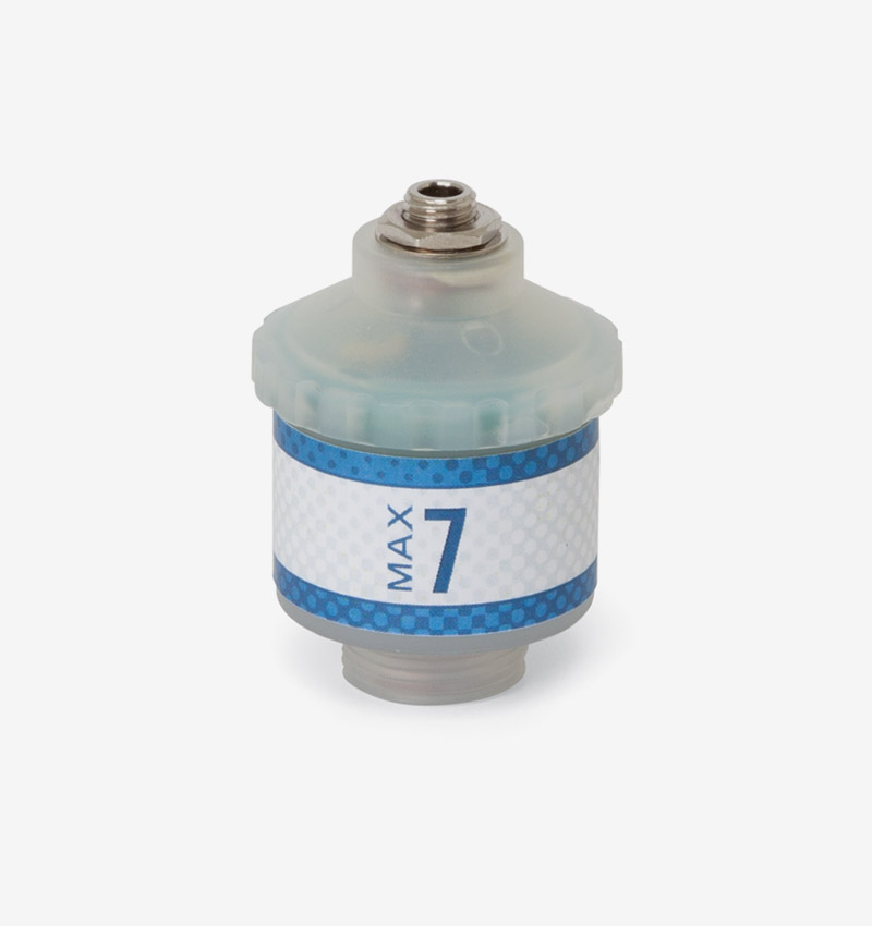 White and blue Max-7 oxygen sensor on white background