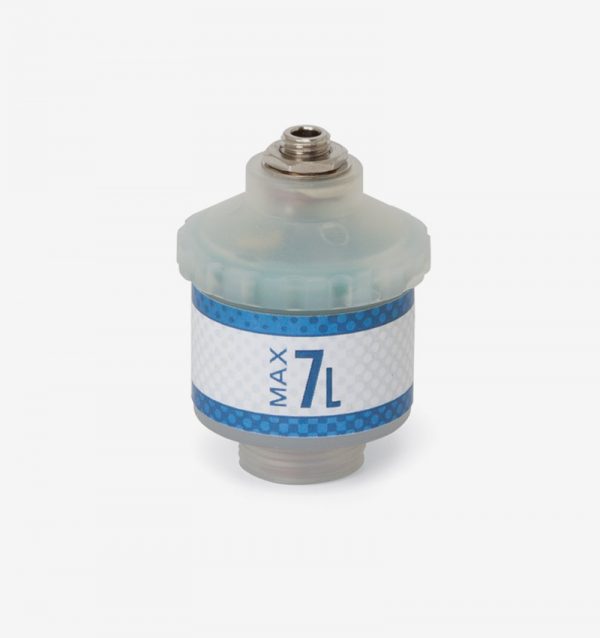 White and blue Max-7L oxygen sensor on white background